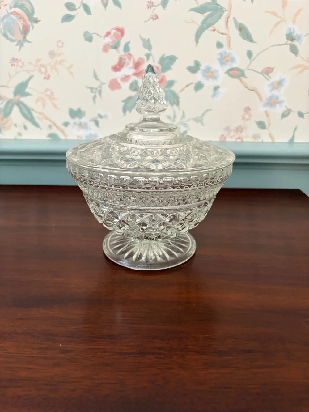 Vintage Pressed Glass Covered Candy Dish - Clear Crystal-Style Compote
